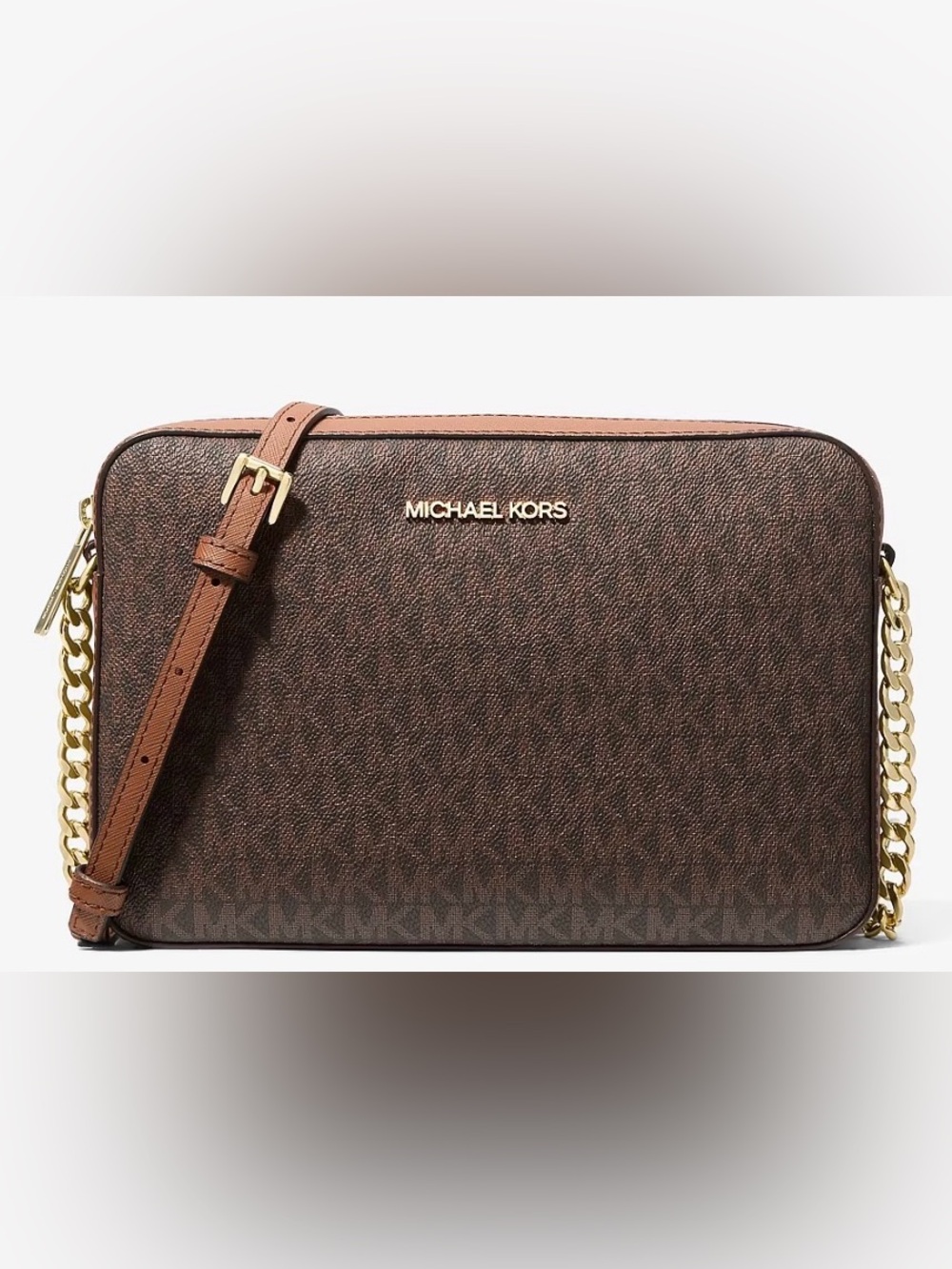 Michael Kors Brown Signature Jet Set Large Printed Logo Crossbody Bag NWT